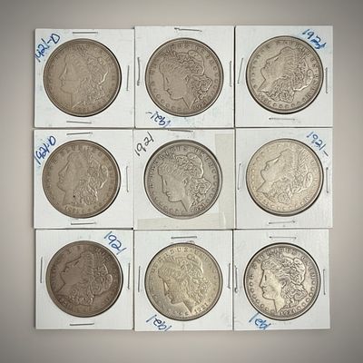 Six (6) 1921 Morgan Silver Dollars Mixed Mint Group .900 Fine Silver. Group of six 1921 Morgan 