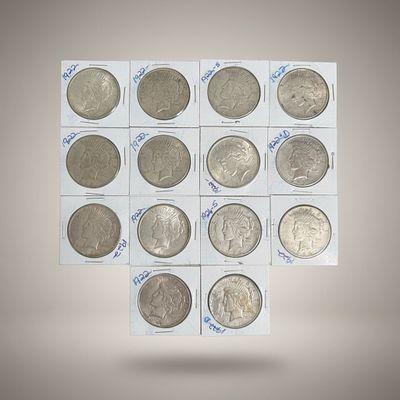 Fourteen (14) 1922 Peace Silver Dollars Mixed Mint Group .900 Fine Silver. Group of fourteen 