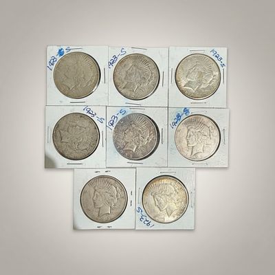 Eight (8) 1923-S Peace Silver Dollars San Francisco Mint .900 Fine Silver. Group of eight 1923-S 