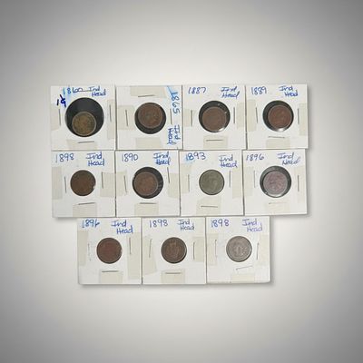Eleven (11) Indian Head Cents 1860-1898 Bronze & Copper Composition. Group of eleven Indian Head 