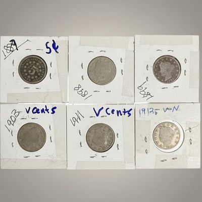 Six (6) Liberty Head V Nickels 1889-1912 Philadelphia Mint. Group of six Liberty Head (?V? 