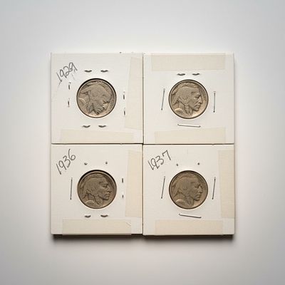 Four (4) Buffalo Nickels 1929, 1935, 1936, 1937 Philadelphia Mint. Group of four Buffalo (Indian 