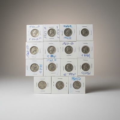 Fifteen (15) Washington Silver Quarters 1950-D, 1957-D, 1962-D, 1963-D & 1964-D. Group of 