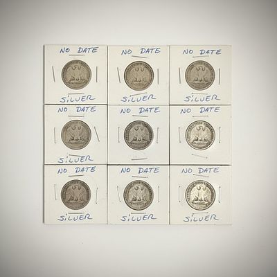 Six (6) Standing Liberty Silver Quarters - No Dates Visible. Group of six (6) Standing Liberty 