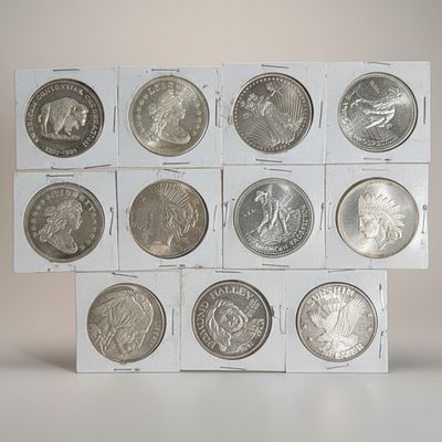 10 Troy Ounces .999 Fine Silver Vintage Private Mint Bullion Rounds. A strong 10-piece lot of 