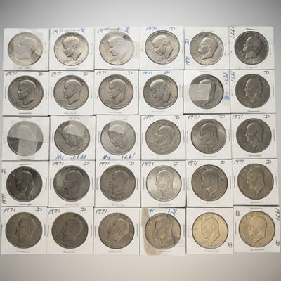 1971 & 1971-D Eisenhower Silver Dollars Group of 20 Coins. Twenty (20) United States Eisenhower 