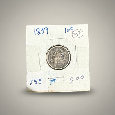 1839 Seated Liberty Dime "No Drapery" First Year Type - Early U.S. Silver. An important 