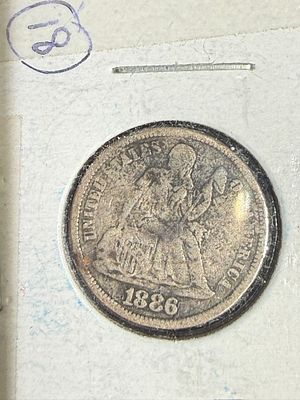 1887 Seated Liberty Dime. United States silver dime dated 1887, Seated Liberty type. Obverse 