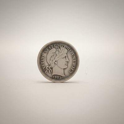 1903-O Barber Dime. United States silver dime dated 1903 with ?O? mintmark below the wreath on 