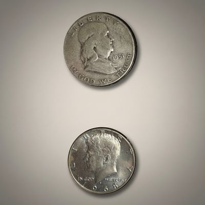 1951 Franklin Half Dollar and 1968-D Kennedy Half Dollar Group. Two-piece silver half dollar 