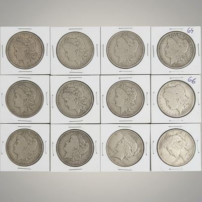 Group of Thirteen United States Morgan and Peace Silver Dollars, 1880?1935. A collectible group 