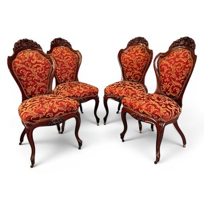 Set of Four American Rococo Revival Laminated Rosewood Side Chairs, Belter "Rosalie Without Grapes"