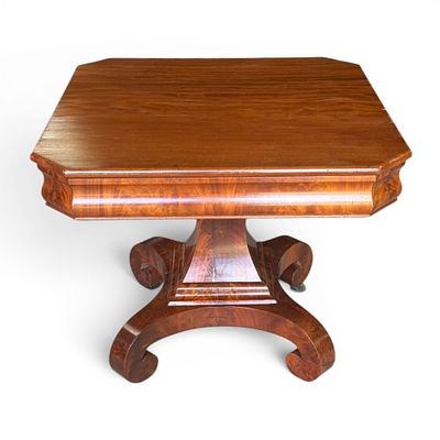 American Empire Center Table. American Empire center table, mid-19th century, in richly figured 