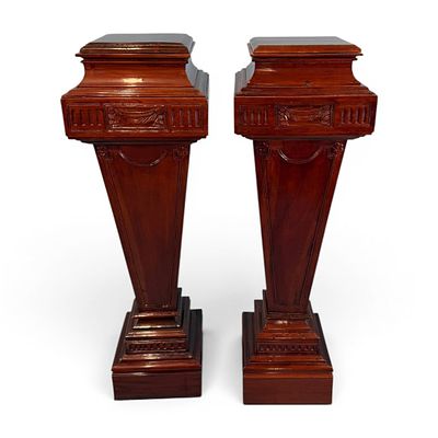 Pair of Neoclassical Mahogany Pedestals/Stands. Pair of neoclassical-style mahogany pedestal 
