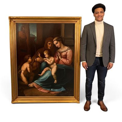 Large Continental School Oil on Canvas After Raphael's Madonna del Divino Amore. Large 