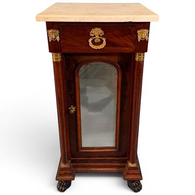 French Empire Mahogany and Marble-Top Cabinet Stand, c. 1820-1840. A handsome French Empire 