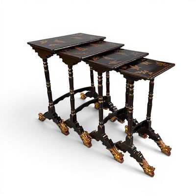 Set of Four Aesthetic Movement Ebonized and Gilt Nesting Tables, Raynal C. Bolling / Greenwich. A 