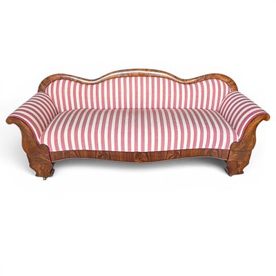 American Empire Mahogany Sofa. American Empire mahogany sofa, circa 1845, having a sweeping 
