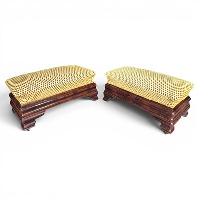 Pair of American Empire Mahogany Upholstered Benches, c.1830-1845. Pair of American Empire 