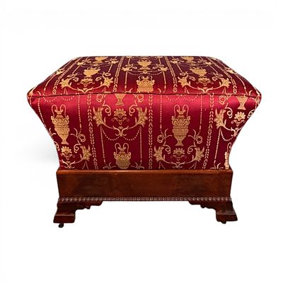 Late Classical Mahogany Upholstered Ottoman. Late Classical mahogany upholstered ottoman, the 