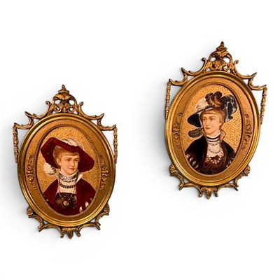 Pair of Victorian Porcelain Portrait Plaques in Gilt Frames. Pair of Victorian porcelain 