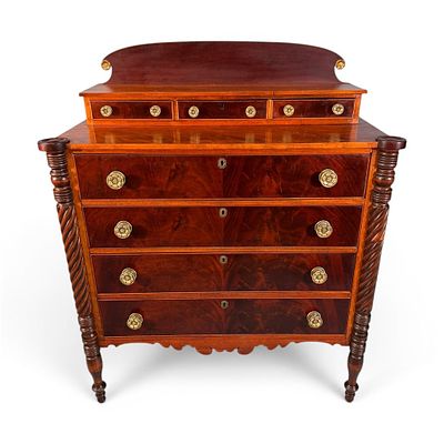 New Hampshire Federal Mahogany and Mixed-Wood Chest with Gallery, c. 1810-1820. A striking New 
