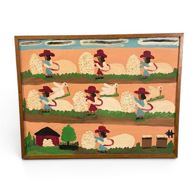 Clementine Hunter, American/Louisiana, 1886/87-1988, Picking Cotton, 1981. Oil on board, signed 