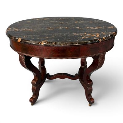 American Classical Mahogany Marble-Top Center Table, c. 1840. An American Classical mahogany 