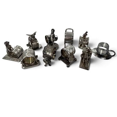 Ten Victorian Silverplate Napkin Rings. Origin: American and English Date: Late 19th to 