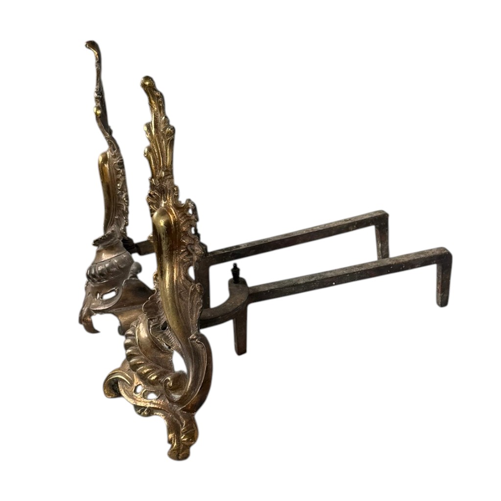 Pair Rococo Revival Brass Andirons
