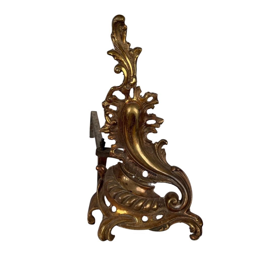 Pair Rococo Revival Brass Andirons