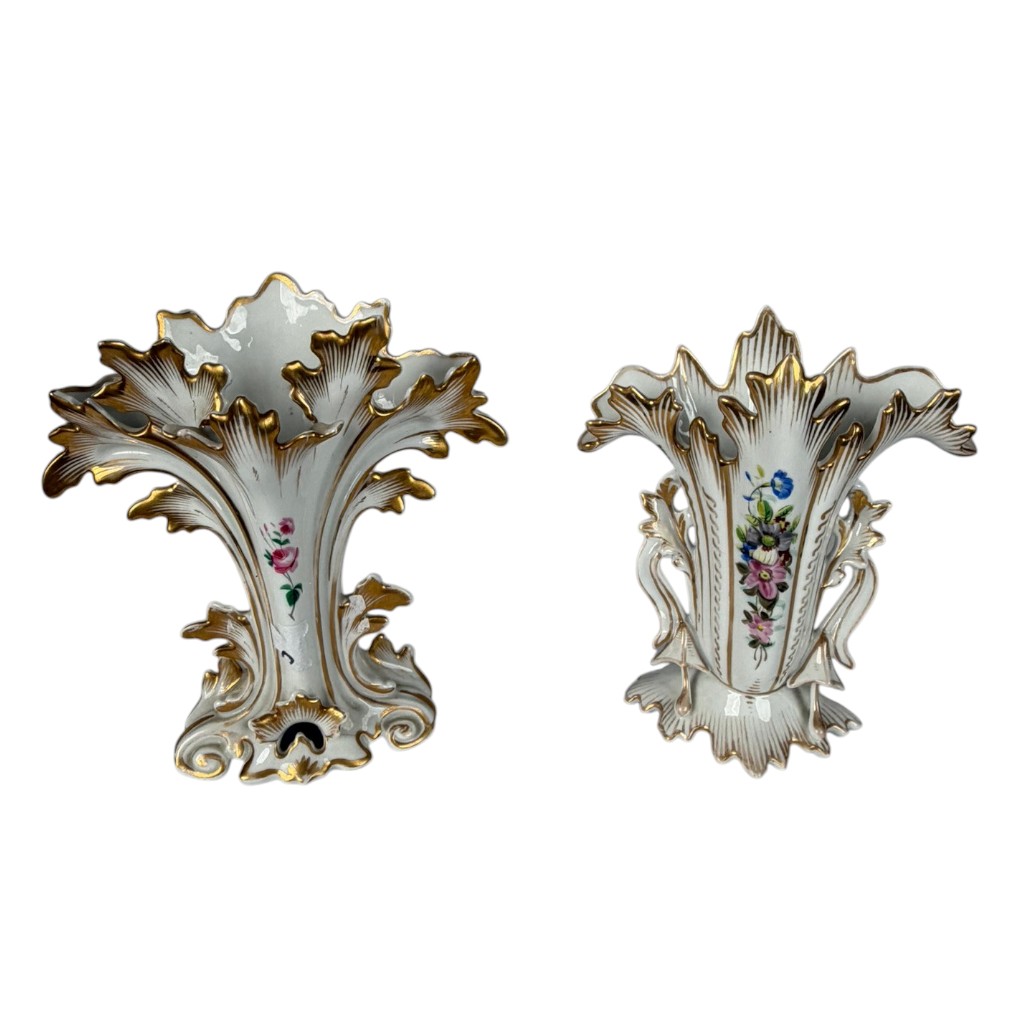 Two Old Paris Porcelain Spill Vases