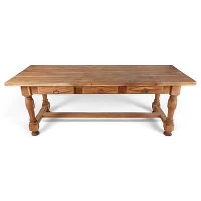 Large Oak 3-Drawer Writing Table. Period/Style: Traditional country furniture, Renaissance 