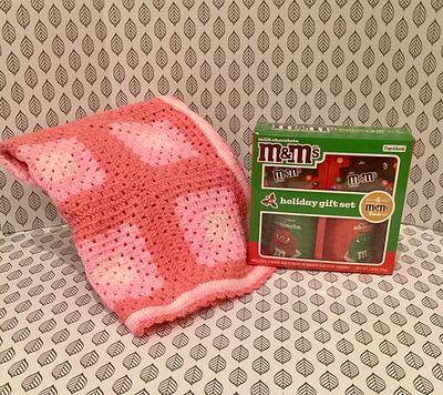 Keeping Warm. Crochet baby blanket and 2, M & M mugs