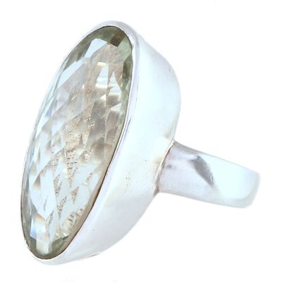 1. Shuttle ring with prasiolite. 925 silver. Multifaceted oval cut prasiolite. Size 15/55.