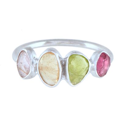 14. Ring with coloured tourmalines. 925 silver. Size: 15/55.