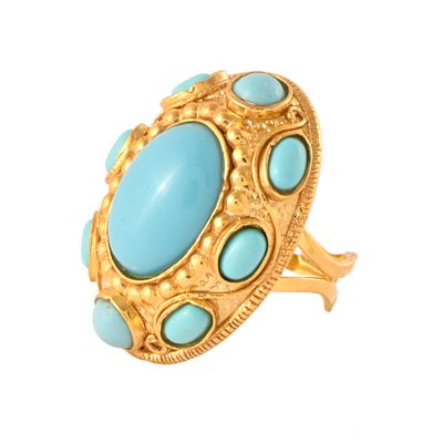 34. Byzantine style ring. Over-gilded silver. With natural turquoises. Size: 15/55.