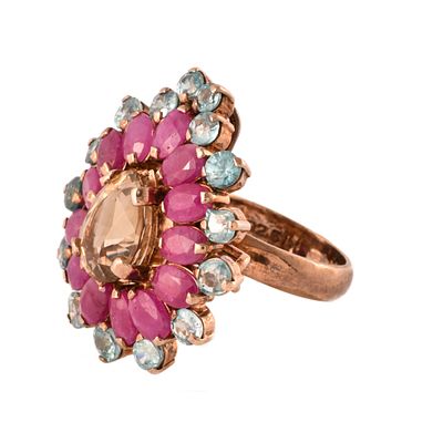 38. Teardrop-shaped fantasy ring with rhinestones. Rhodium-plated 925 silver. Brilliant cut 