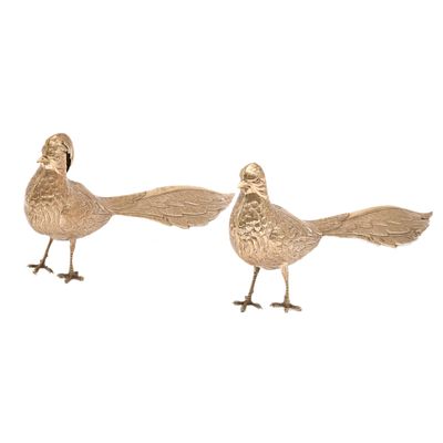 9. Two pheasants, 20th century. Silver. Signs of wear and tear, and one of them with a small 
