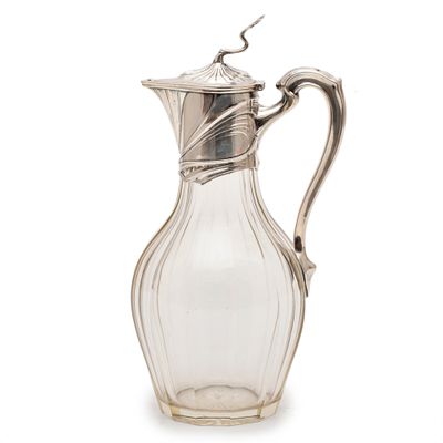 13. Art Noveau decanter, circa 1900. Silver and crystal. 26 x 25 x 23 cm approx.