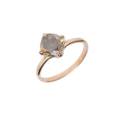 31. Solitaire ring with fancy diamond. 14 kt yellow gold setting. Natural fancy deep grey green 