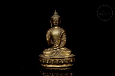 Gilt bronze "Shakyamuni" figure, 20th century. Gilt bronze sculpture depicting Buddha Shakyamuni 