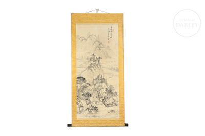 Chinese painting ‘Landscape with Mountains’, 20th century. Ink and pigments on paper, mounted on 