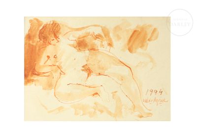Waldo Aguiar y Carmona (1930–2000) ‘Female Nude,’ 1994. Mixed media on paper. Sketch of a 