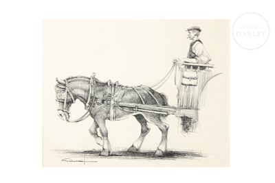 Rafael Garrich (1930–1994) ‘Workhorse’. Graphite drawing on paper. Work depicting a man smoking 