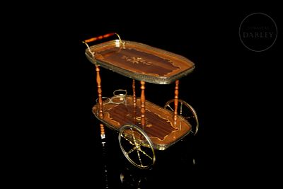 Service trolley, 20th century. Wooden and metal service trolley with two levels and shelves 