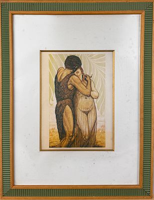 Impresi&oacute;n offset de una pareja abrazandose segun Ernst Fuchs. Vendido junto a los lotes 11,12 y 