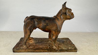 PIERRE CHENET (sigloXX) bronce animalista con p&aacute;tina parda matizada representando un bulldog ingl&eacute;s