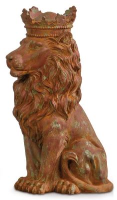 Le&oacute;n con corona sentado para jard&iacute;n en hierro colado. S. XX 
. Seated 