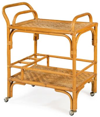 Carro camarera en madera de bamb&uacute; y rat&aacute;n. Francia, S. XX 
. Waitress 